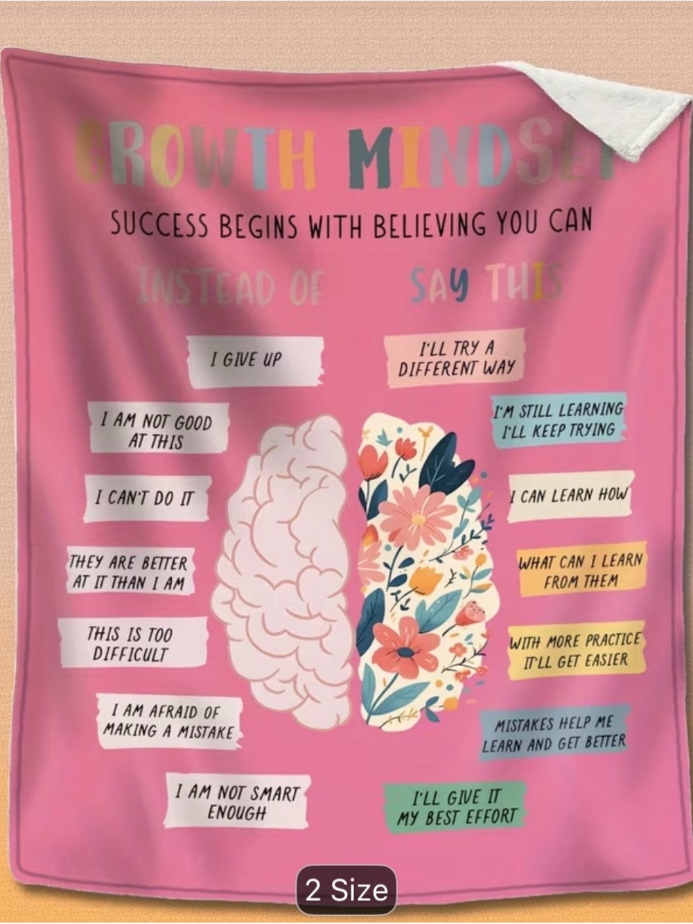 Growth Mindset Pink Inspirational Throw Blanket NWOT